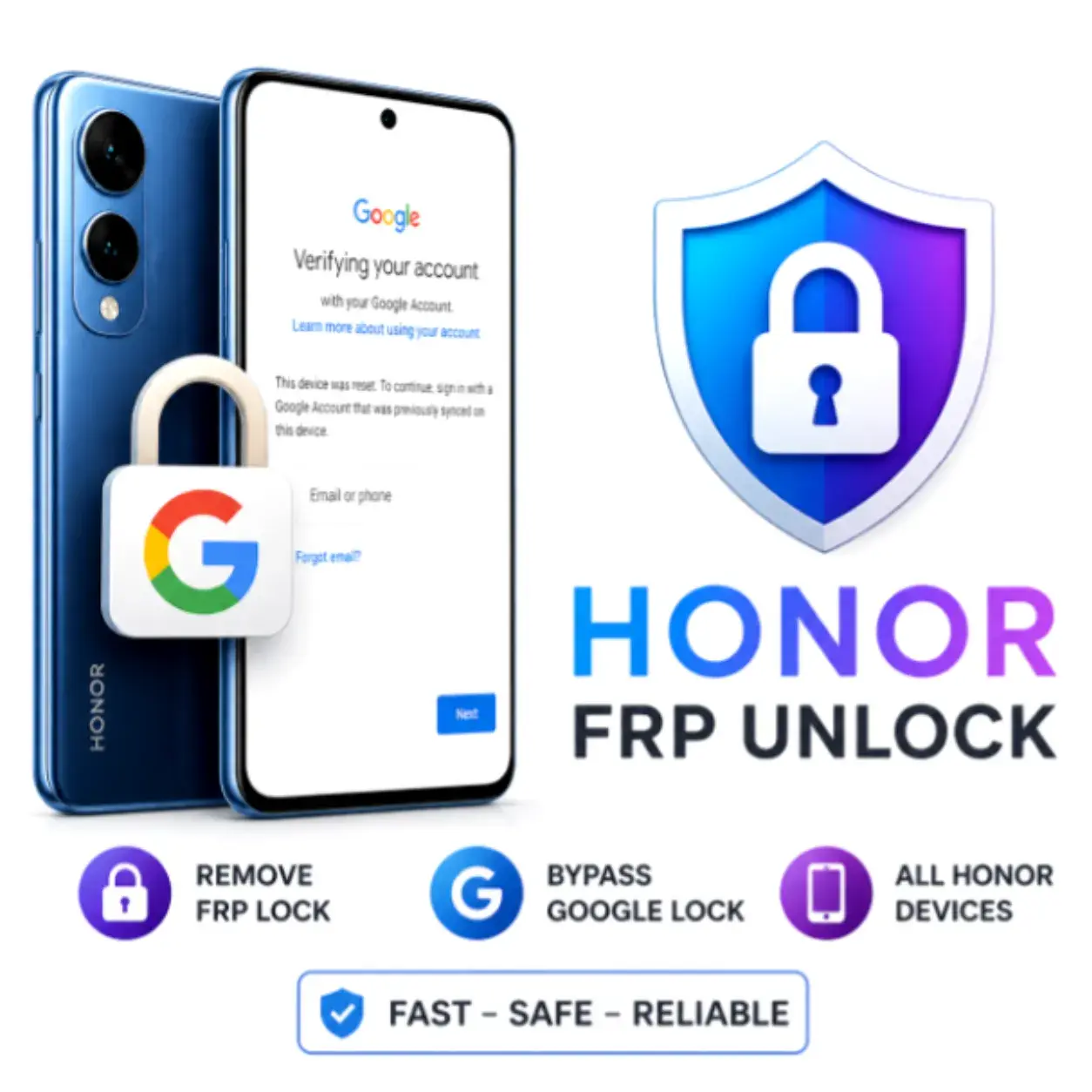 HONOR FRP KEY | GOOGLE ACCOUNT REMOVE | ALL MODEL SUPPORTED | ⚡ FAST 1-60 MIN ⚡ (BD Time 11AM to 11PM)