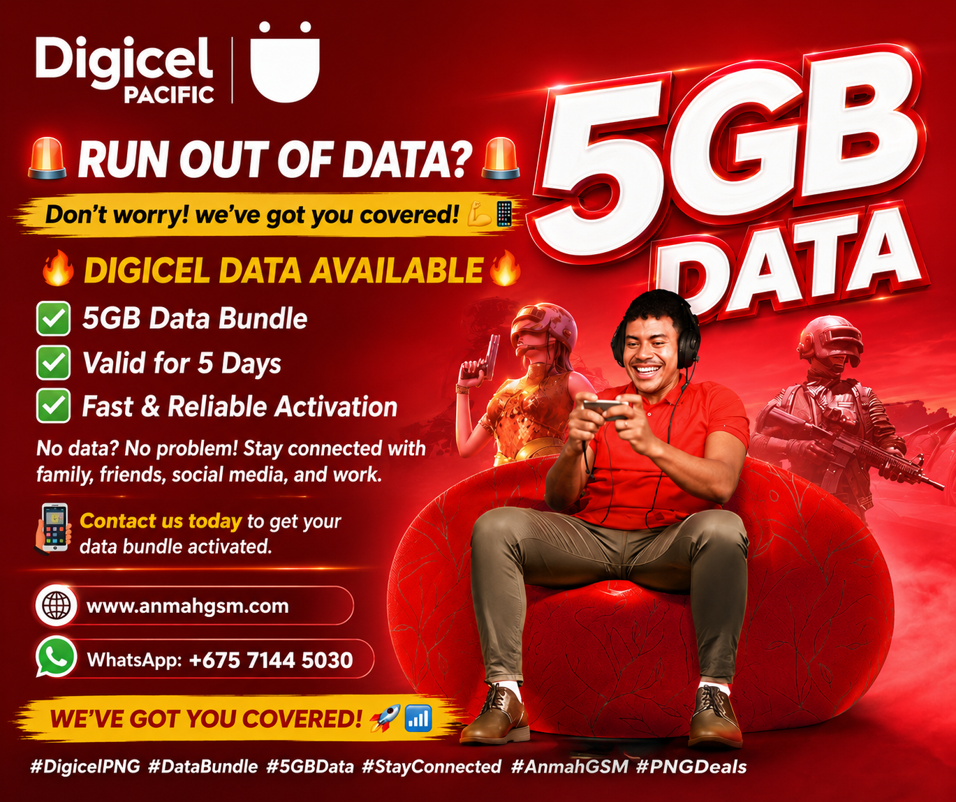 DIGICEL DATA TOP UP  - 5 DAYS 5GB Data