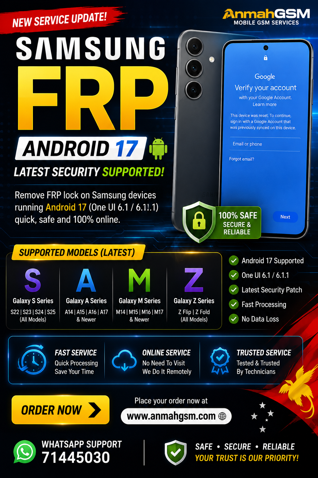 Samsung FRP Worldwide | IMEI Only | Android 17 only Listed Models