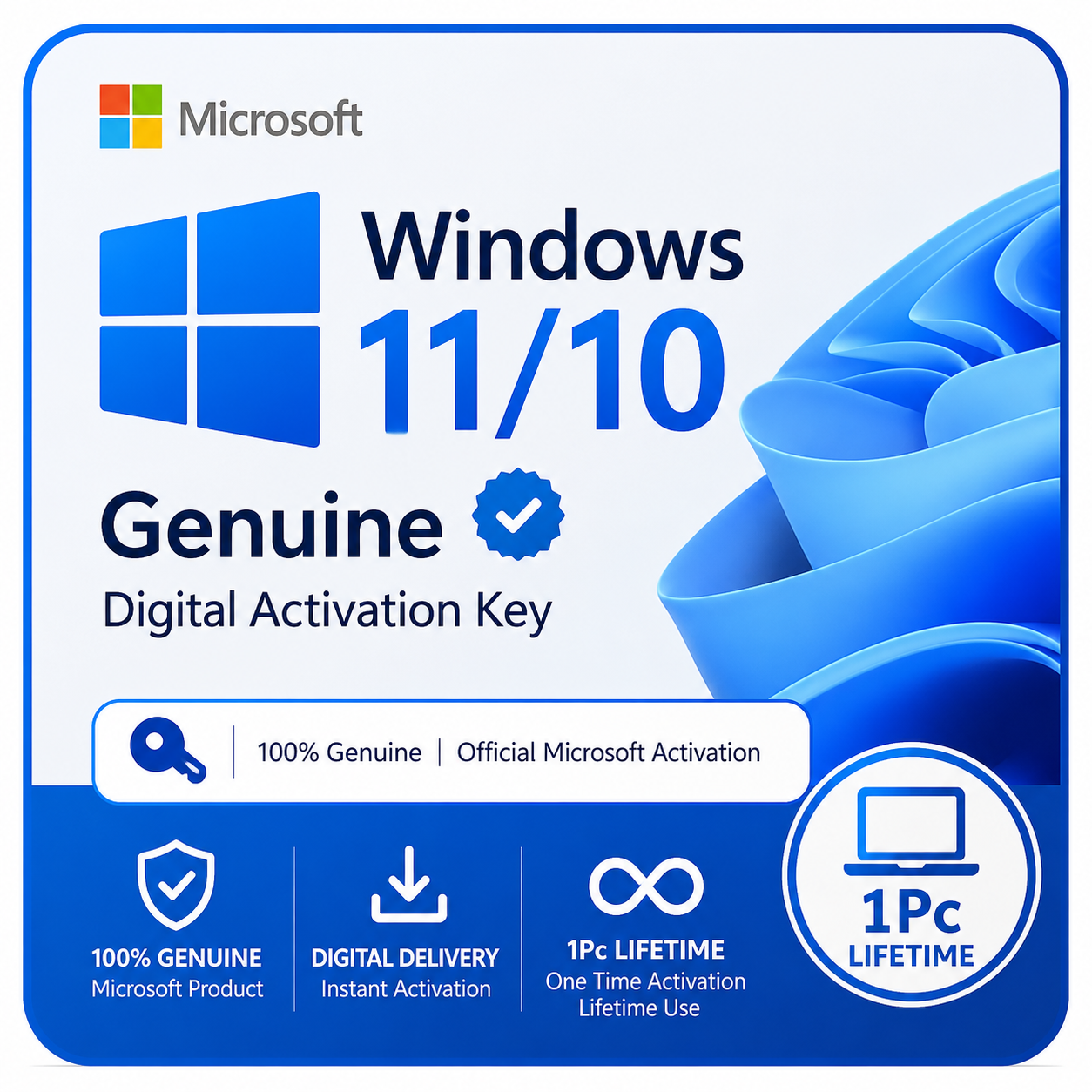 Microsoft Windows 10  / 11 Home Genuine License Key – License 1 PC Life Time ✅
