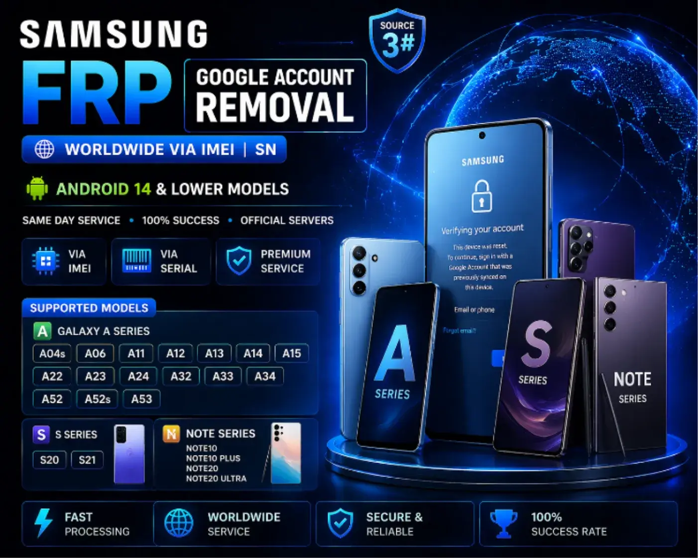 SAMSUNG FRP Worldwide Via IMEI/SN (WW) (Super Level 3) - KG up TO Android 14 only 